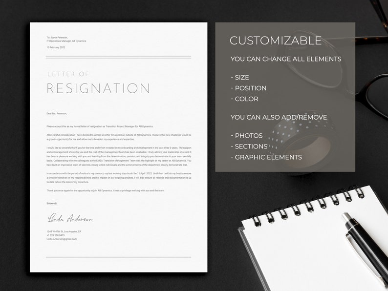 Professional Resignation Letter Template + Sample Letter & Writing Tips | Notice Letter | Microsoft Word, Google Docs and Mac Pages image 5