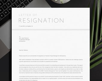 Modello di lettera di dimissioni che include una lettera di esempio e suggerimenti per la scrittura / Lettera di avviso / Microsoft Word e Mac Pages / ...