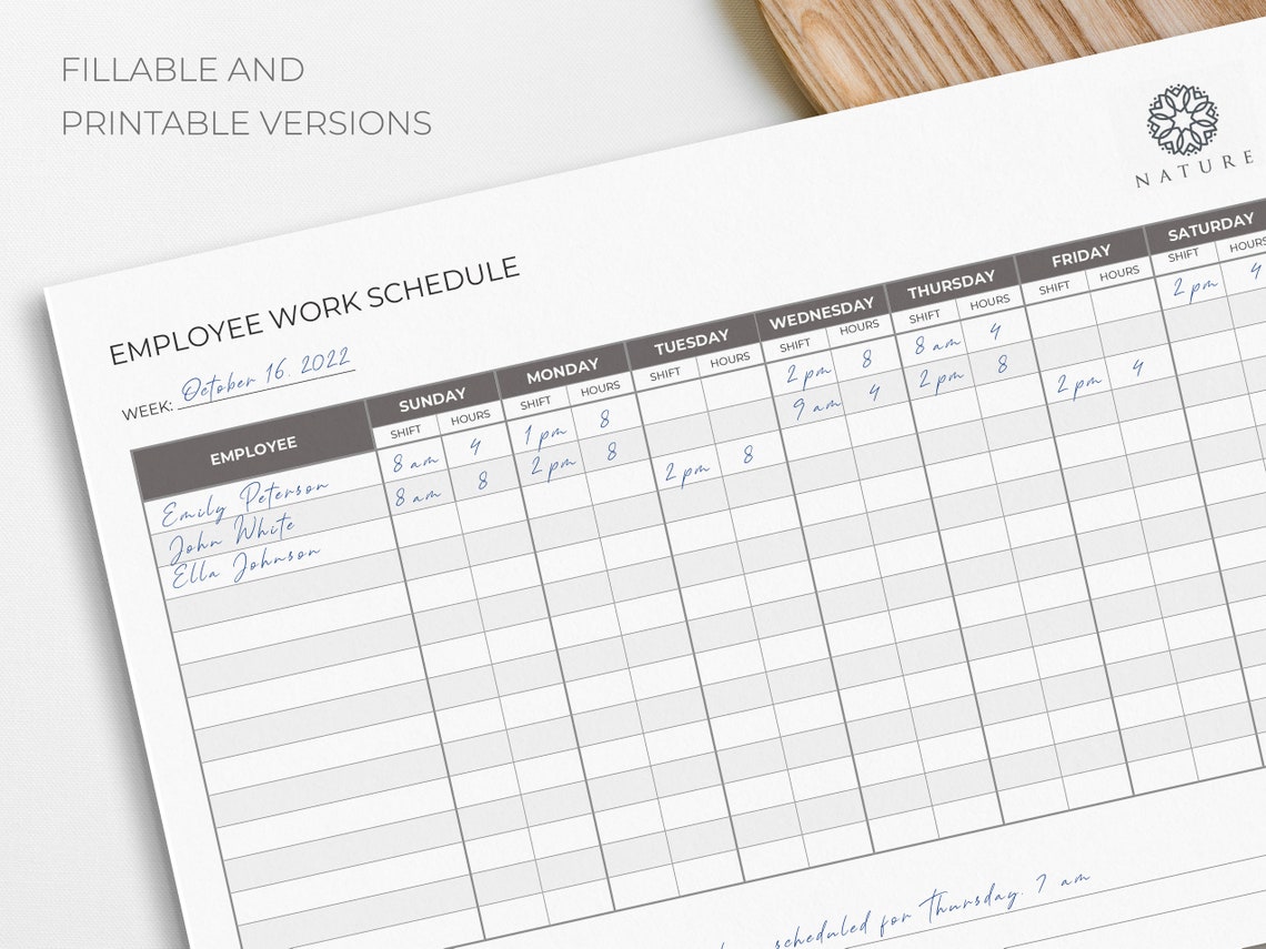 Employee schedule template work schedule editable and etsy
