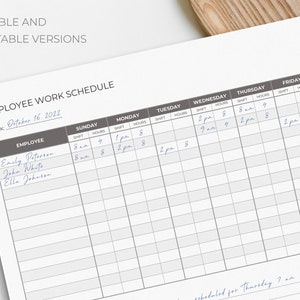 Employee Schedule Template | Work Schedule | Editable and Printable ...