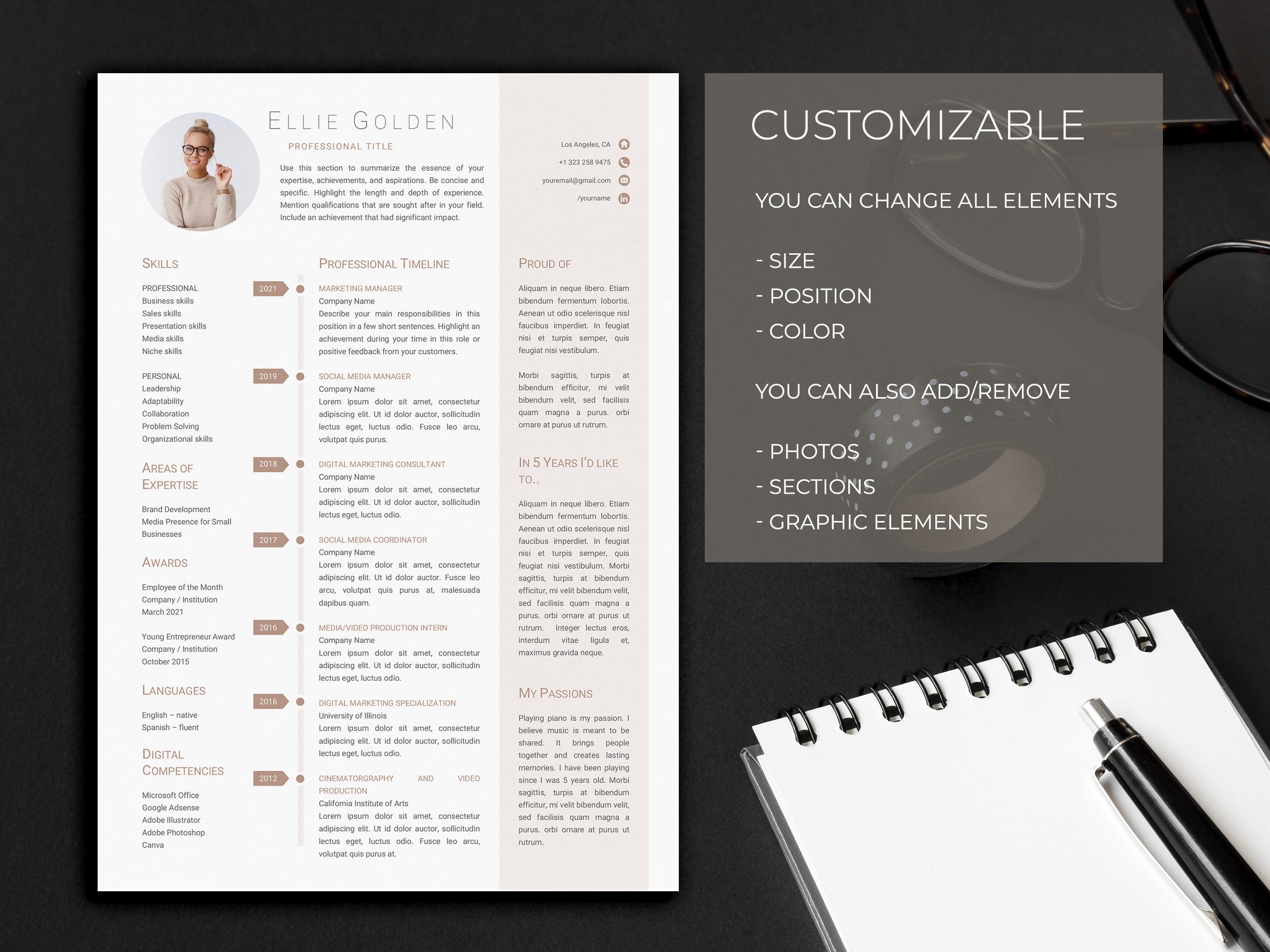 Creative One Page Resume Template Resume With Photo Word and Mac Pages ...