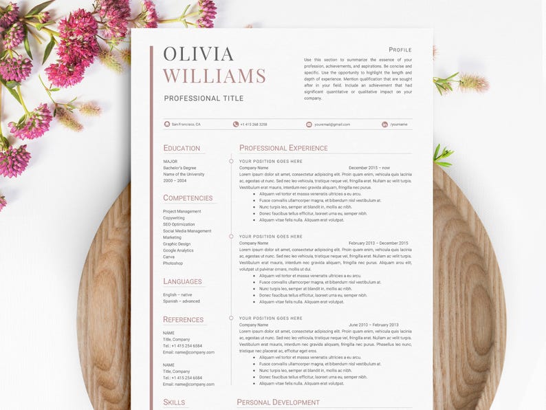 CV Template Word and Pages + Cover Letter Template | Resume Template Minimalist & Modern | Professional Resume | 1 and 2 Page Resume image 1