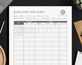 Employee Time Sheet - Monthly | Editable and Printable | Time Card | Work Hours Tracker | Time Sheet Card | Time Tracker | Time Log