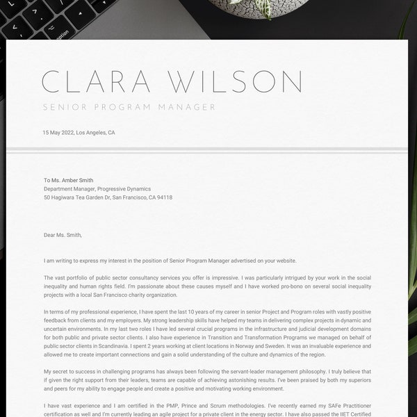 Cover Letter Template Google Docs, Microsoft Word, Mac Pages Including a Sample Letter | Motivation Letter | Job Application | Cover Page