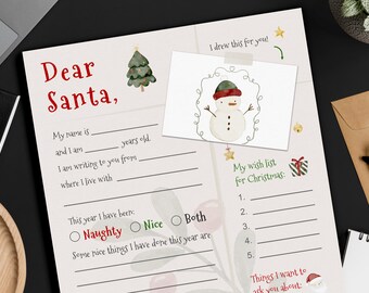 Letter to Santa Template | Santa Letter Printable | Dear Santa Letter | Christmas Gift Wish List | Christmas Letter | Santa Claus Letter