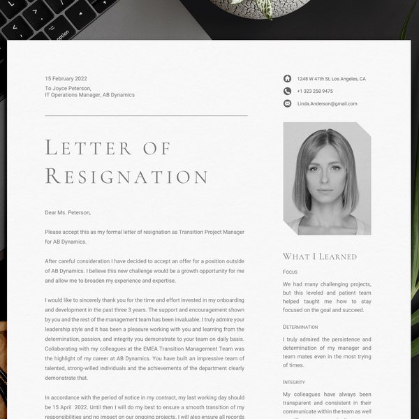 Resignation Letter Template + Sample Letter & Writing Tips | Notice Letter | Microsoft Word and Mac Pages | Quitting Job Card