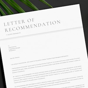 Plantilla de carta de recomendación / Carta de recomendación / Referencia de trabajo / Solicitud de empleo / Carta de referencia de trabajo