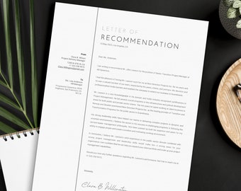 Professional Letter of Recommendation Template | Job Referral Letter | Letter of Recommendation | Reference Letter | Reference Template