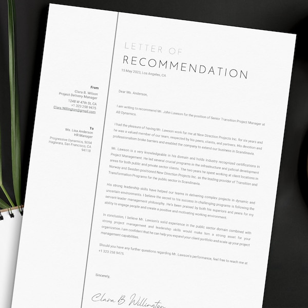 Professional Letter of Recommendation Template | Job Referral Letter | Letter of Recommendation | Reference Letter | Reference Template