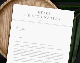 Resignation Letter Template + Writing Tips & Sample Letter | Termination Letter | Microsoft Word and Mac Pages | Notice Letter