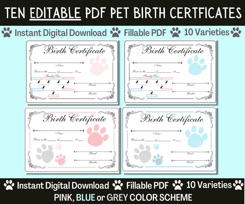 EDITABLE PDF PUPPY Birth Certificate - Il 794xN.3951667259 N23d 