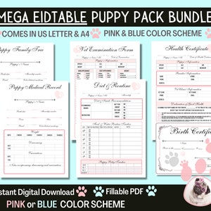 EDITABLE MEGA PUPPY Pack Bundle | Puppy Pack Forms | Us Letter & A4 | Pink and Blue Colors