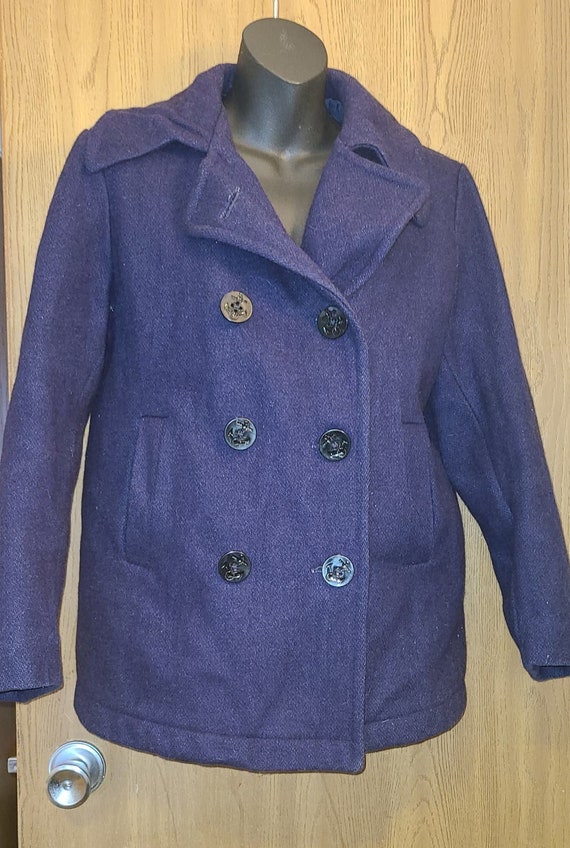 Vintage Blue Pea Coat Navy Blue Double Breasted Wo