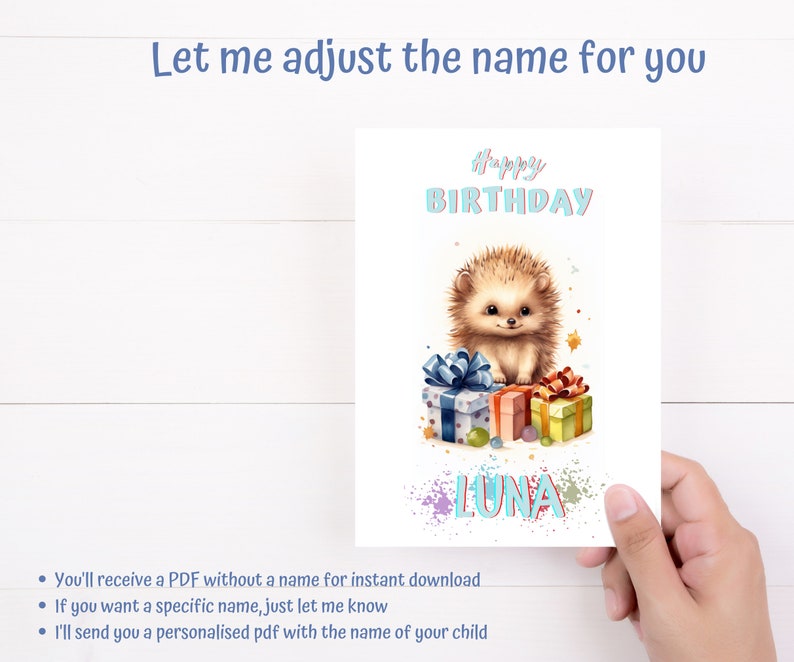 Happy Birthday Card Cute Hedgehog Printable Adjustable - Etsy