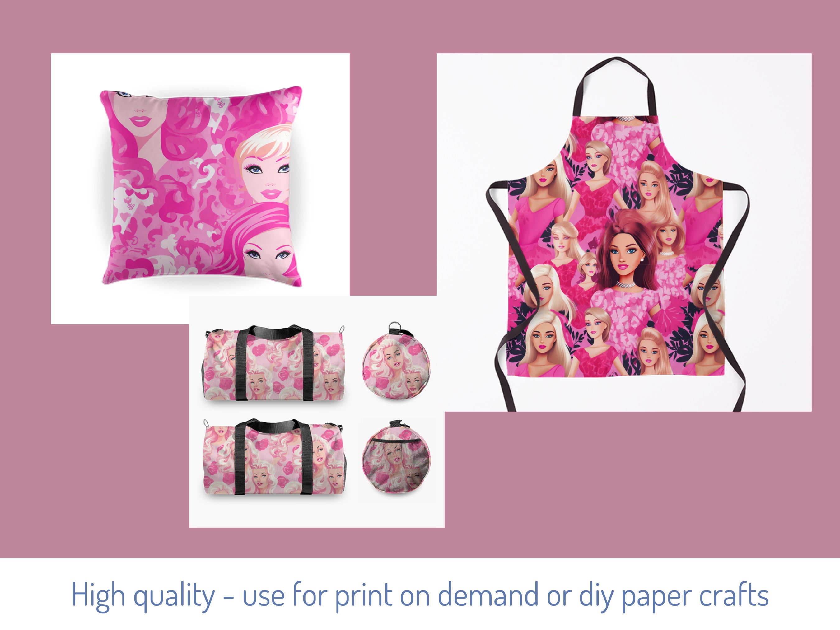 Barbie Inspired Seamless Patterns - 10 Designs - 12x12 Inch - 300 Dpi ...
