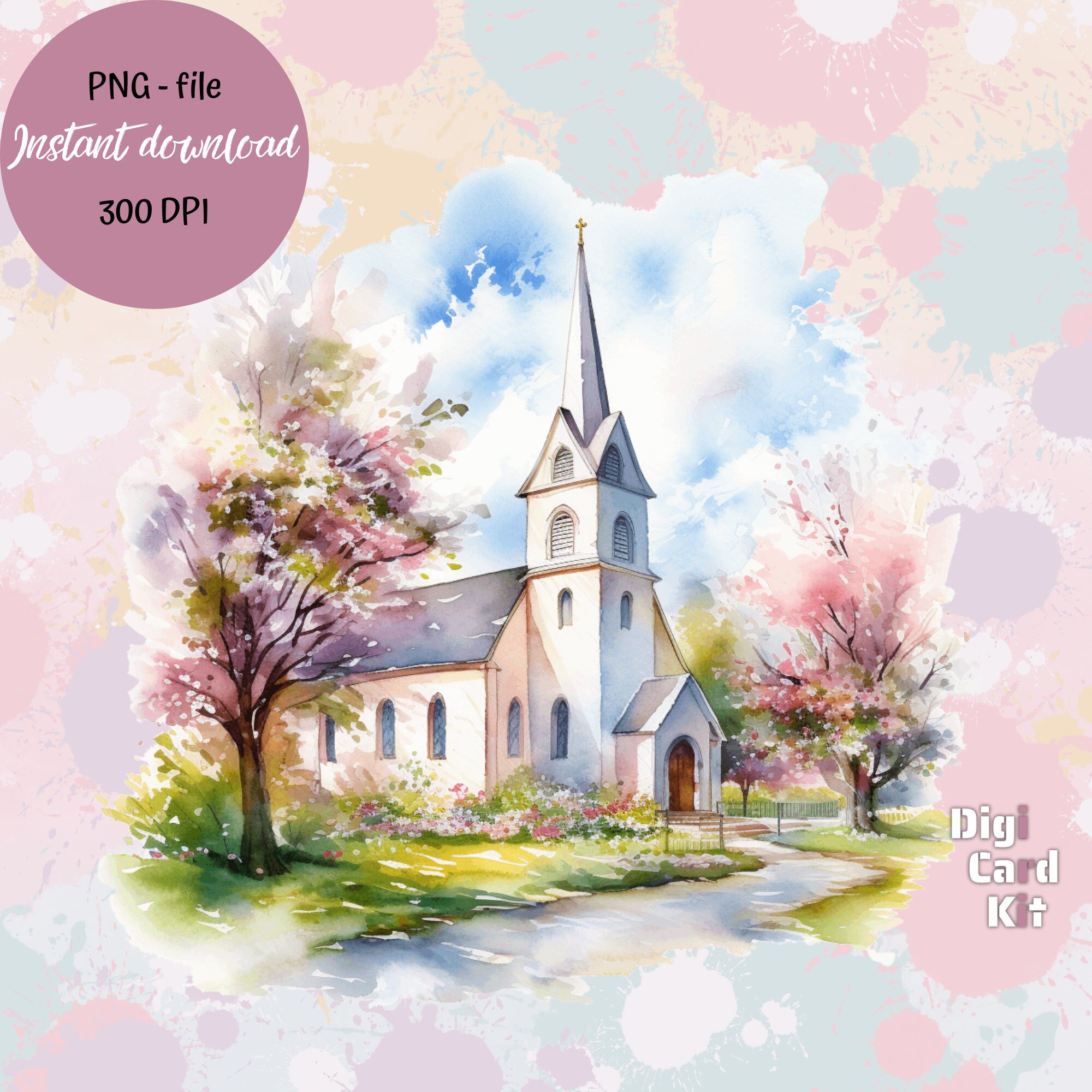 Churches Printable Illustration Instant Download Transparent 300 DPI ...