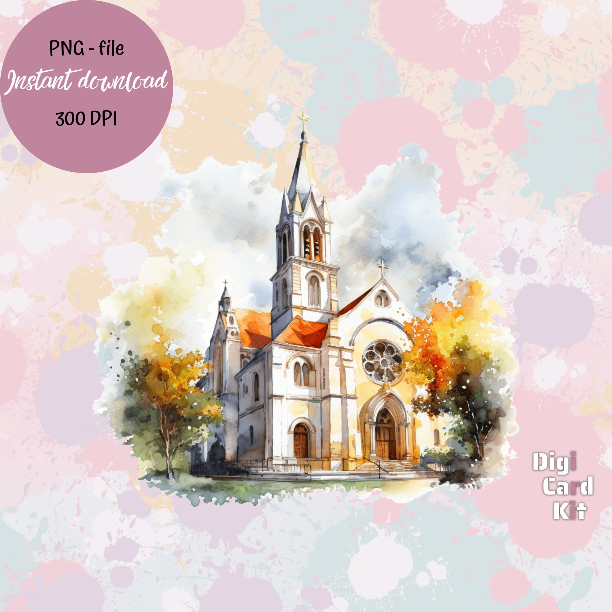 Churches Printable Illustration Instant Download Transparent 300 DPI ...
