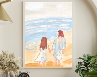 Jesus Christ Walking With Girl | Jesus Art | Christian Art | Religious Wall Art