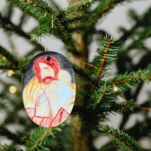 Saint Joseph and Jesus Ceramic Ornament: Catholic Christmas Nativity