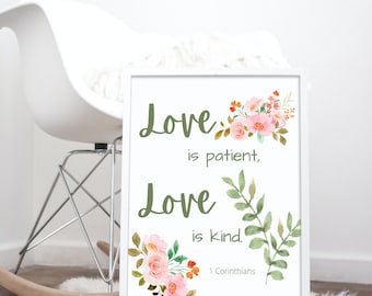 Catholic Wedding Gift Physical Print - Love is Patient, Love is Kind Bible Verse