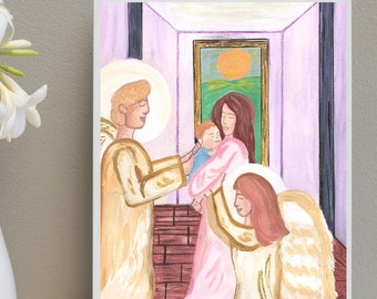 Gift for Catholic Mom Guardian Angel Wall Art Catholic Art Catholic Mom Gift Guardian Angel Painting Nursery Room Picture