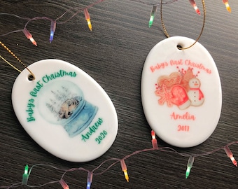 Custom Baby's first Christmas ceramic ornament - personalized Christmas gift