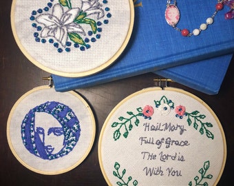 Marian Embroidery Hoop Art Set - Catholic Christmas Gift