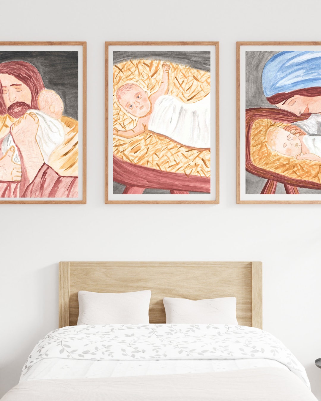 Holy Family Art Print: Christmas Nativity Scene, Christian Wall Decor ...