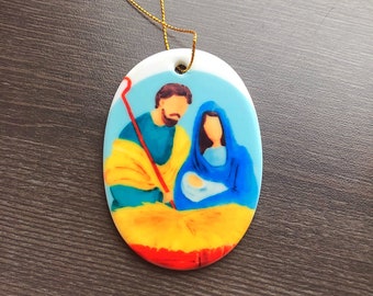 Nativity Scene ceramic ornament - Catholic Christmas gift