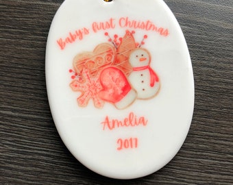 Personalized Baby's first Christmas ceramic ornament - custom Christmas gift