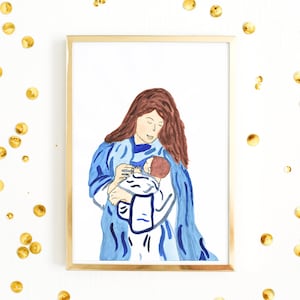 Catholic Mom birthday gift - Mary holding Jesus - Catholic Art