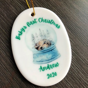 Personalized Baby&#39;s First Christmas Ornament: Handmade Ceramic Gift