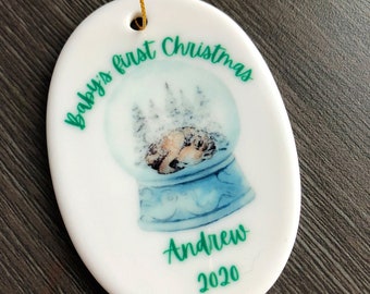 Baby's first Christmas ceramic ornament - personalized Christmas gift
