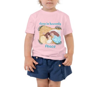 Catholic Kid Christmas Shirt Toddler Short Sleeve Tee Sleep in Heavenly Peace