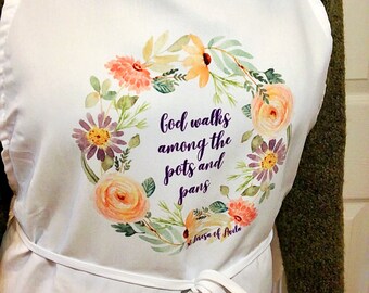 Catholic Apron - God walks among the pots and pans - Catholic Mother's Day gift