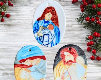 Holy Family ornaments - ceramic ornament - Catholic Christmas gift - nativity ornament