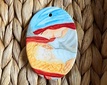 Nativity Scene ceramic ornament - Catholic Christmas gift