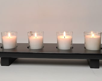 Contemporary 4 Candle Votive Holder| Wood Décor | Home Décor | Centerpiece