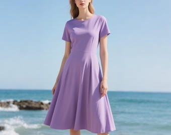 Elegant Midi Dress Short Sleeve Summer Dress Flowy Skirt Everyday Women Dresses Swing Dress For Office And Travel Vintage Dress