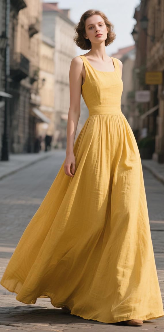 Elegant Yellow Linen Maxi Dress Sleeveless Pinafore Dress Flowy A-line Dress  Swing Dress Custom Handmade Dress Summer Dress Women Dress - Etsy