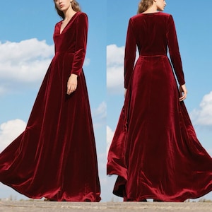 navy blue dress for baby girl Wine Red Long Wedding-Guest Dress: Ladivine CH386 Wine / Medium main image 1