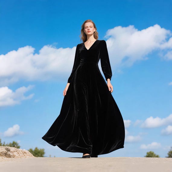 black formal sexy dress Sexy Black Long V Neck Appliques Lace Satin Evening Dresses with High Slit main image 1