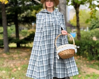 Gray Wool Cape Coat for Women, Plus Size Wool Cape Coat, Hooded Wool Cape Coat, Fall Winter Wool Coat, Swing Wool Cape Coat, Long Wool Cape