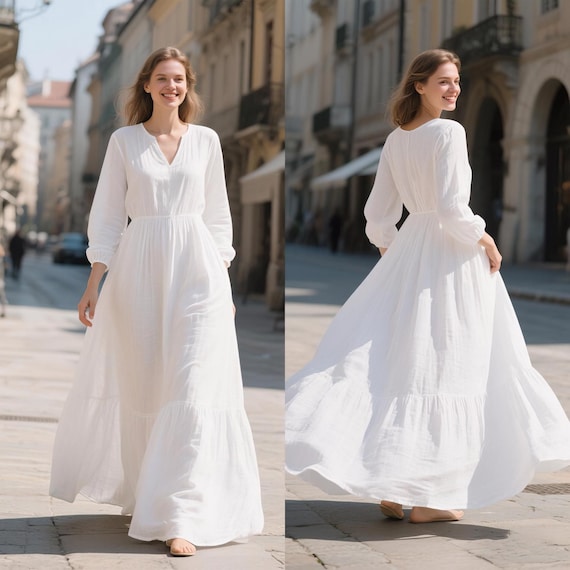 long white dress with sleeves amazon The Best Summer Dresses At AmazonFrom $15 back design White Cotton Midi Dress with