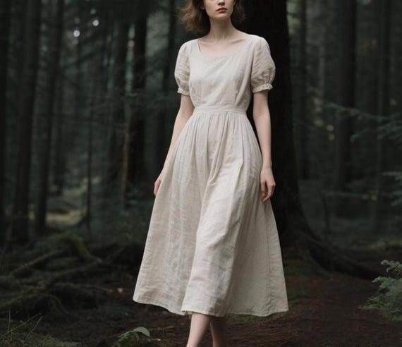 flowy linen dress with sleeves Heavyweight Linen Midi Dress - Gray Linen Dress - Linen Dress with Pockets - Boho Linen Dress with Belt