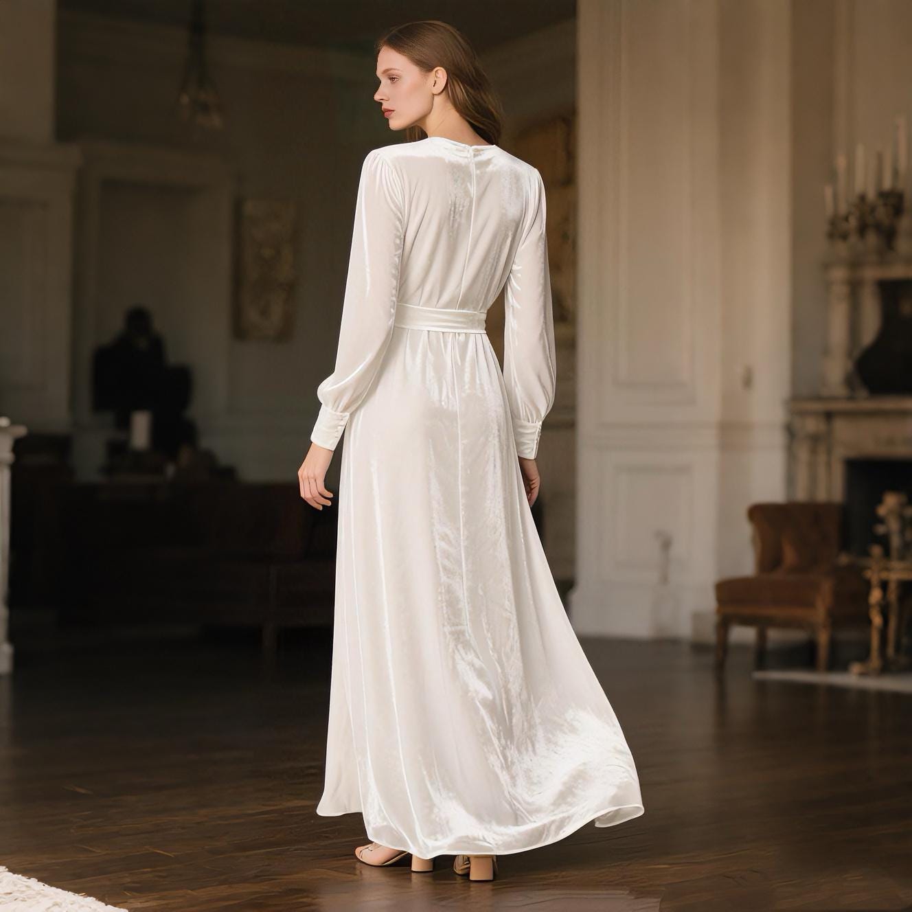 Midi Wrap Dress White Velvet Maxi Dress White Velvet Wrap Maxi Dress Floor  Length Long Sleeve