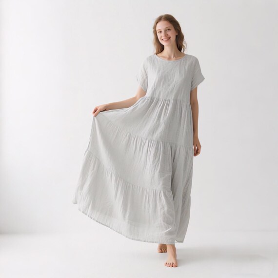 linen dress.women White Royal Toscana Linen Dress