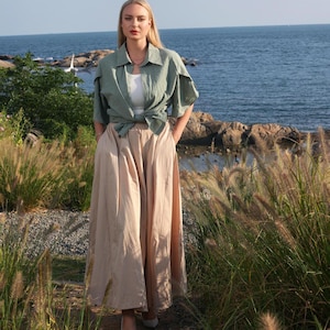 Saia maxi personalizada 100% algodão com cintura elástica, saia fluida em formato A, saia longa casual estilo boho, saias femininas soltas, saia plus size.