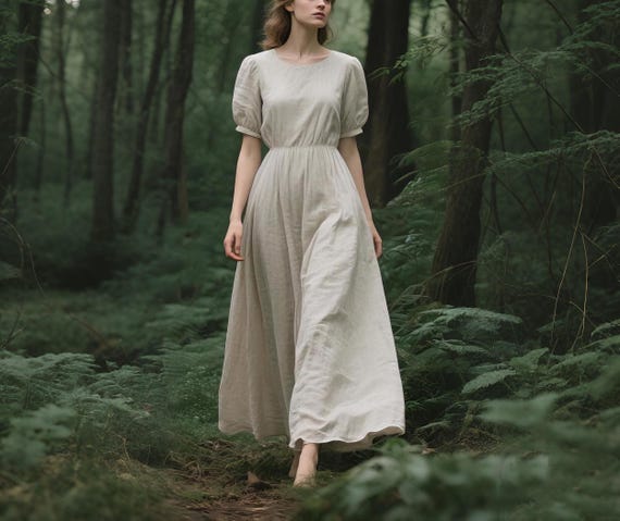 Linen Dress Custom Puff Sleeve Linen Maxi Dress With Elastic Waist Romantic  Cottagecore A-line Dress Flowy Long Dress Linen Summer Dress - Etsy Israel