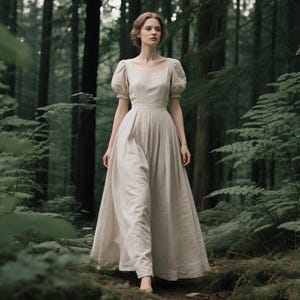 Linen Maxi Dress with Short Puff Sleeves Cottagecore Romantic Flowy Dress for Women Vintage-Inspired Long Dress Custom Handmade Linen Gown
